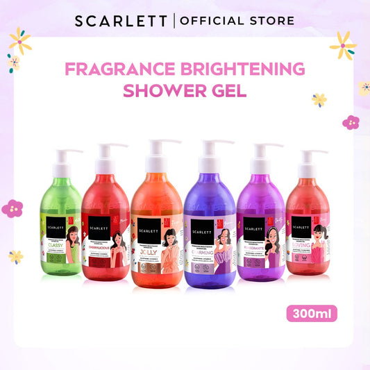 SCARLETT Fragrance Brightening Shower Gel 300ml | Body Wash Sabun Mandi Cair | Melembutkan Menutrisi Melembabkan Mencerahkan Kulit, Kulit Cerah Halus dengan Wangi Mewah