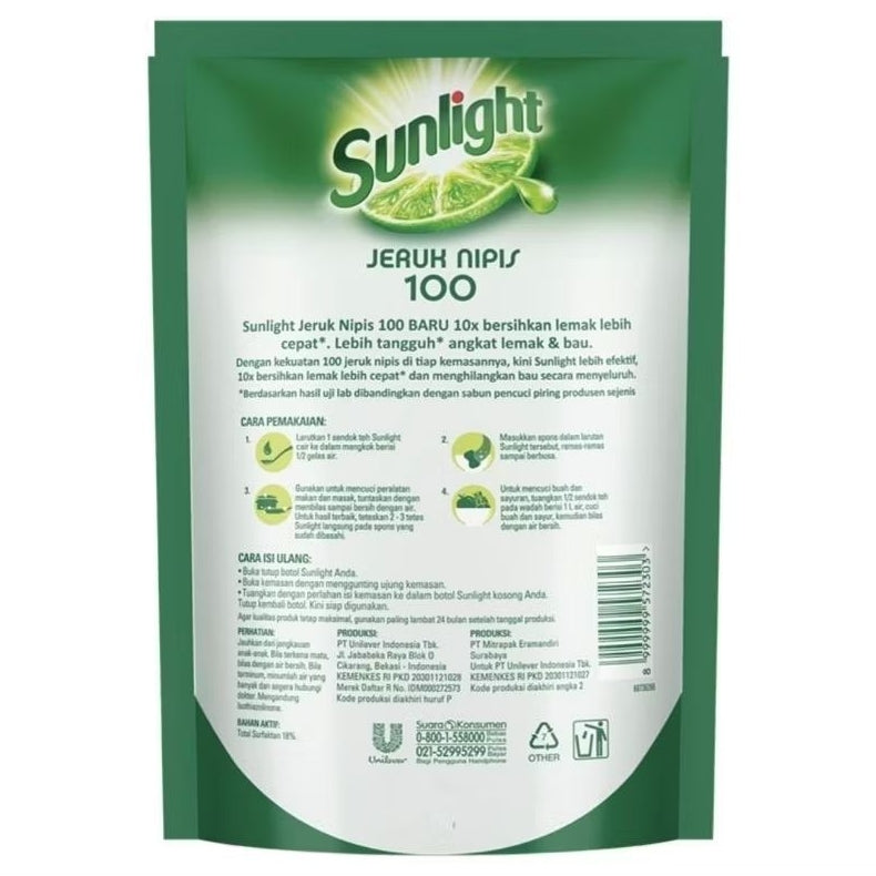 Sunlight Sabun Cuci Piring Jeruk Nipis Refill 420 ml