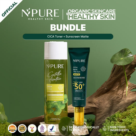 NPURE BUNDLE - Cica Toner 150ml + Cica Sunscreen Beat The Sun Matte / Kulit berjerawat / kombinasi / berminyak Mencerahkan Wajah
