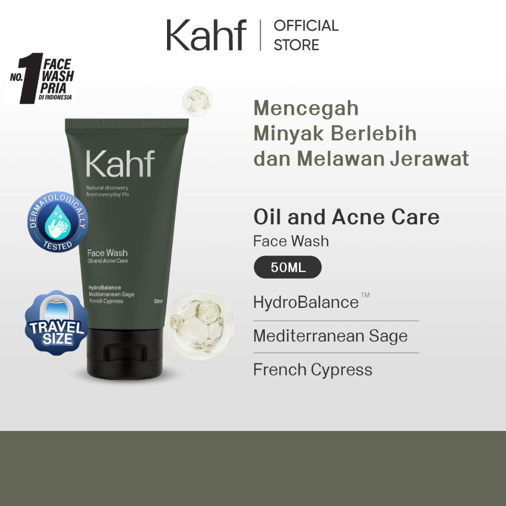 Kahf Face Wash Oil and Acne Care 50 ml - Sabun Cuci Muka Pria untuk Kulit Berminyak dan Berjerawat - Suitable for Daily Use