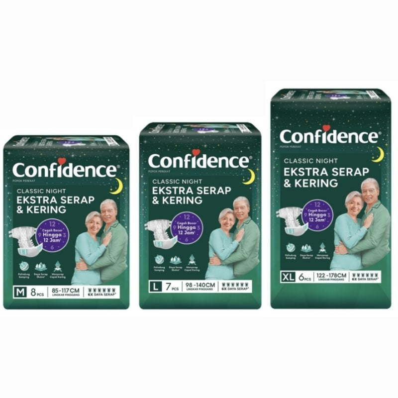 Confidence Classic Popok Perekat Dewasa Malam M8 L7 XL6 Pcs
