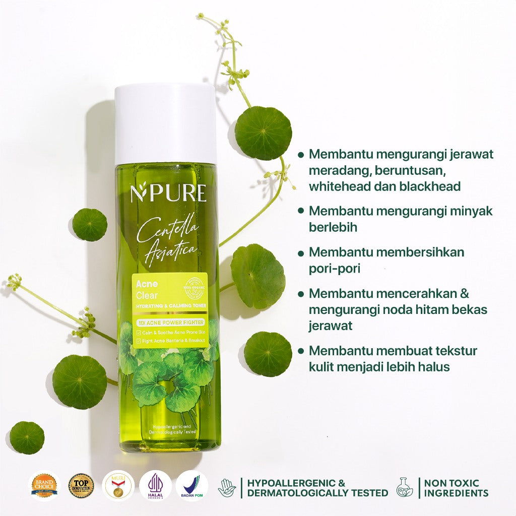EXCLUSIVE CREATOR - NPURE Cica Acne Toner 150Ml + Ziplock Cica Acne Clear Pad FREE Power Clear Micellar Water 100Ml / Acne Kit / Paket untuk Kulit Jerawat / Pembersih wajah