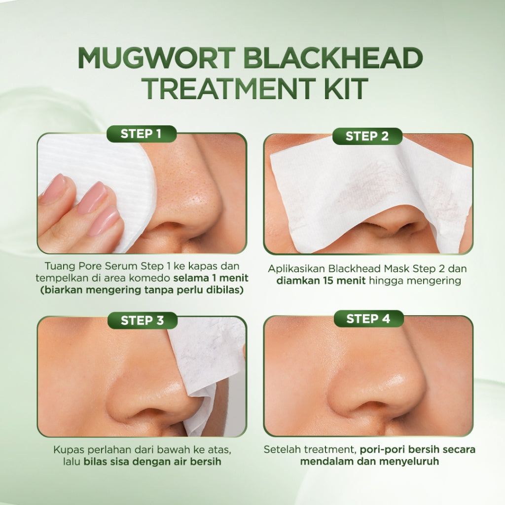 ACNAWAY Mugwort Blackhead Treatment Kit - Mugwort Pore Serum + Mugwort Blackhead Mask Serum Pori & Mask Treatment Komedo Membandel untuk Komedo & Pori Tersumbat