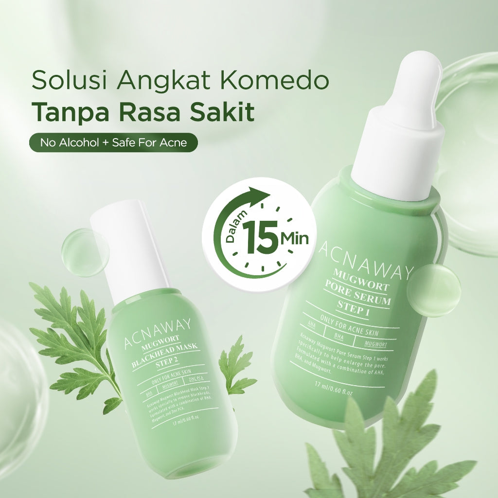 ACNAWAY Mugwort Blackhead Treatment Kit - Mugwort Pore Serum + Mugwort Blackhead Mask Serum Pori & Mask Treatment Komedo Membandel untuk Komedo & Pori Tersumbat