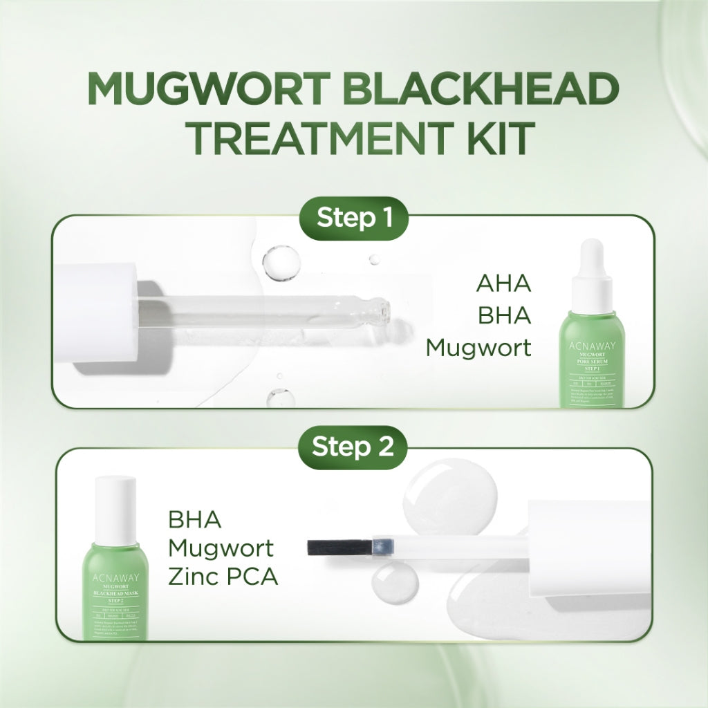 ACNAWAY Mugwort Blackhead Treatment Kit - Mugwort Pore Serum + Mugwort Blackhead Mask Serum Pori & Mask Treatment Komedo Membandel untuk Komedo & Pori Tersumbat