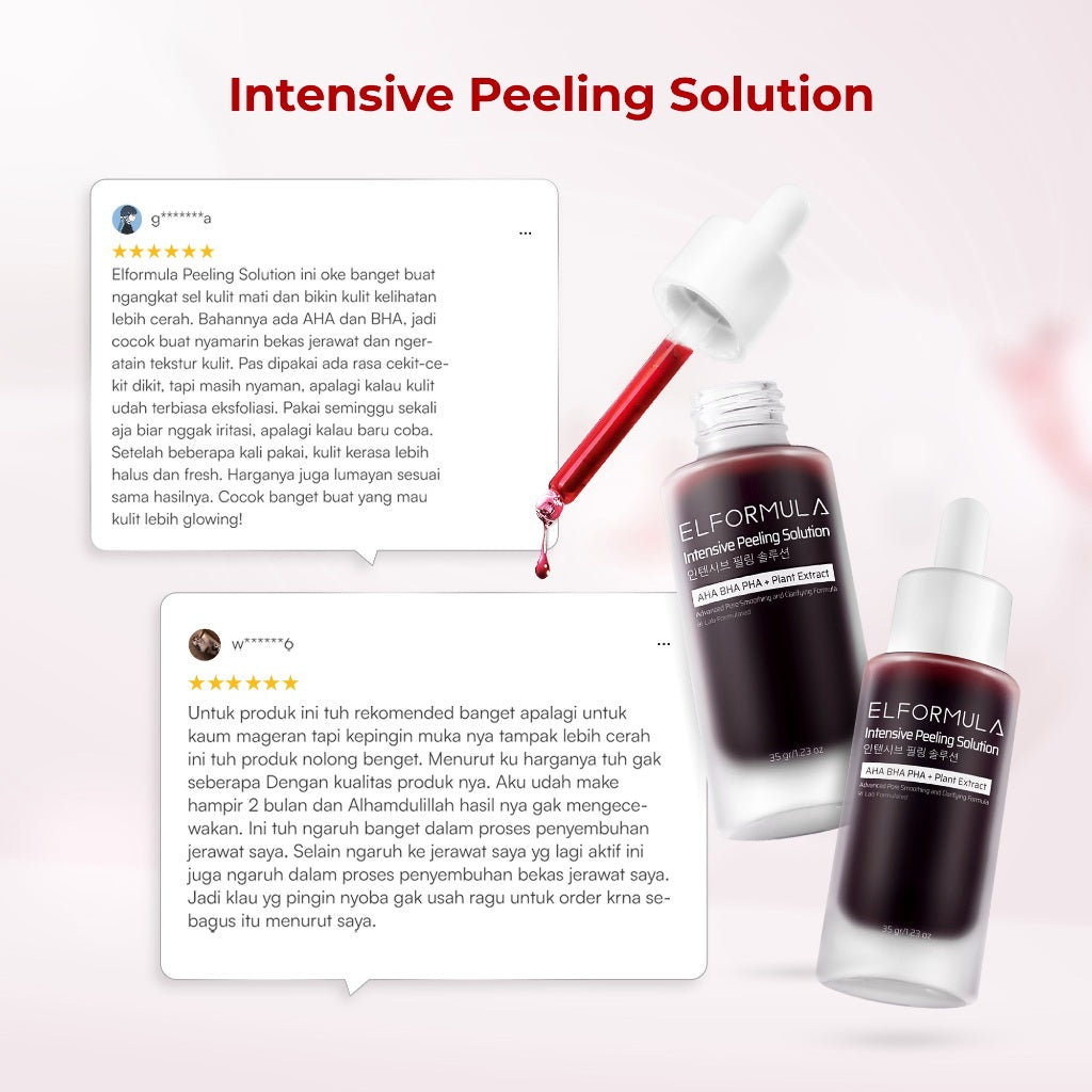 ELFORMULA Intensive Peeling Solution - Peeling Serum Dark Spot Glass Skin Eksfoliasi Wajah Mengangkat Sel Kulit Mati AHA BHA PHA Glowing Smooth Skin Mencerahkan Kulit Halus Blackhead Brightening Whitening Exfoliasi Exfoliating