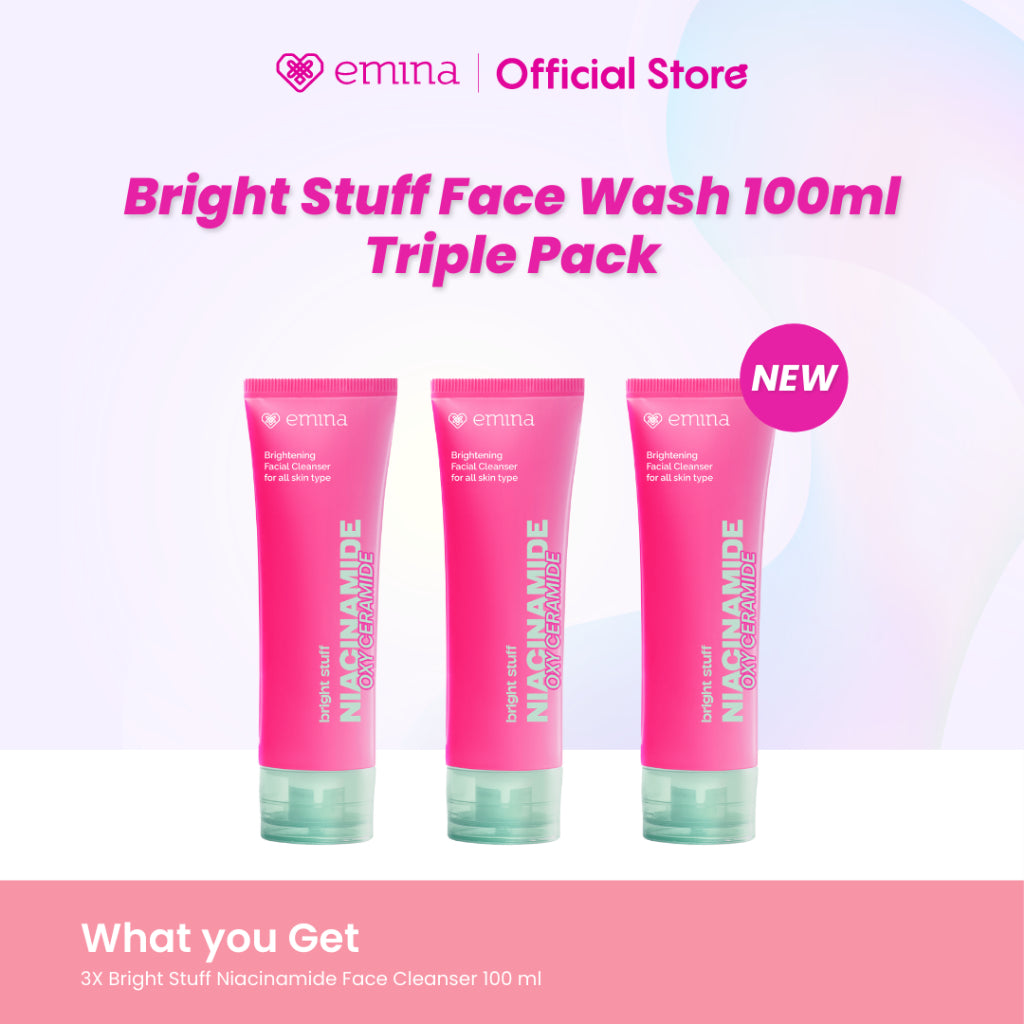 Triple Pack Emina Bright Stuff Niacinamide & Emina Prebiotic Tranexamic Acid Face Wash for Acne Prone Skin - Sabun Muka Cerah, Glowing, Perbaiki Skin Barrier, Mengontrol Minyak, Lembab Tanpa Ketarik, Anti Kusam, Cocok untuk semua jenis kulit