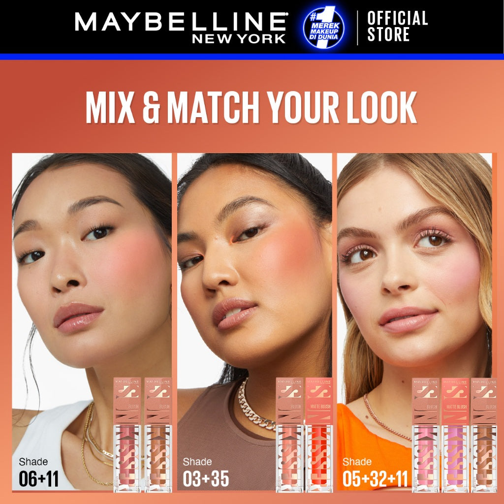 MAYBELLINE OFFICIAL Sunkisser Liquid Blush 5.4mL Instant Fresh Cheeks Glow Matte Cream Blush Liquid Blush Highlighter Blush On Cair Buildable Mudah Di Blend Pigmented Ringan Tahan Lama Tinted Serum