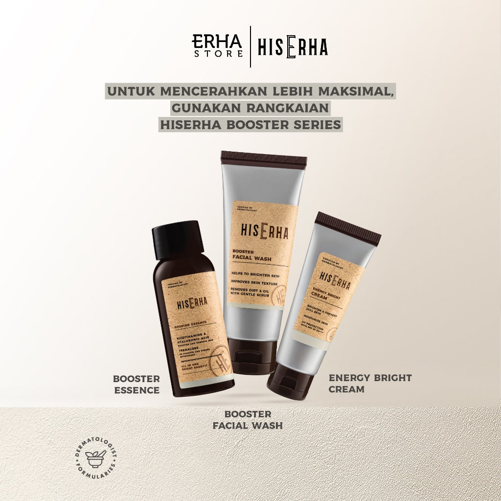 HIS ERHA Brightening Booster Facial Wash 100G (2pcs) - Sabun Cuci Muka Pria untuk Mencerahkan wajah, Angkat Kulit Kusam, Lembap, Tanpa Rasa Ketarik, Tanpa Iritasi, Wangi Segar Maskulin, Verified by Dermatologist, 4% Niacinamide & Sferis Gentle Scrub