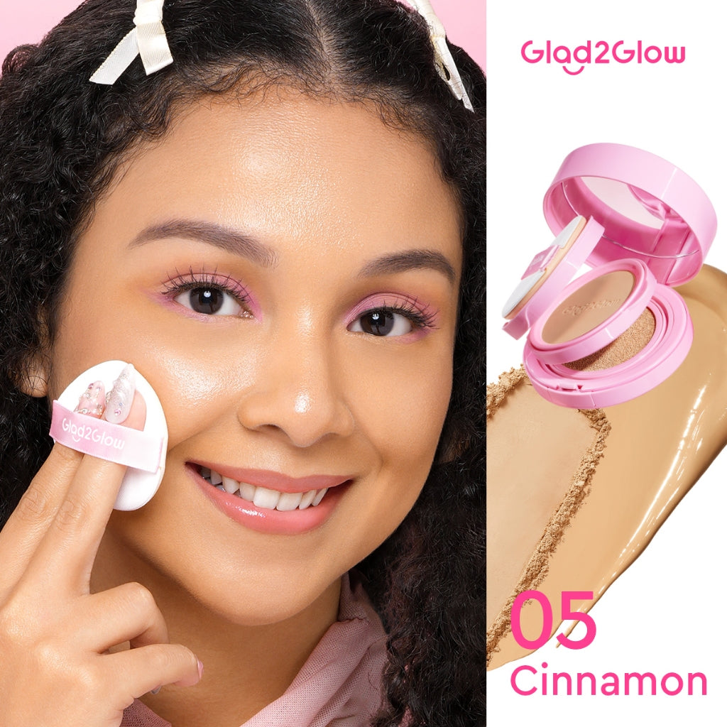 Glad2Glow 2in1 Perfect Pair Cushion Powder Foundation Waterproof Make Up Setting BB Cream Concealer Foundation bedak padat Wajah Extract Mencerahkan Cover Tinggi  long lasting Tahan 12Jam tahan lama Velvet To Matte skin tint wanita g2glow official store