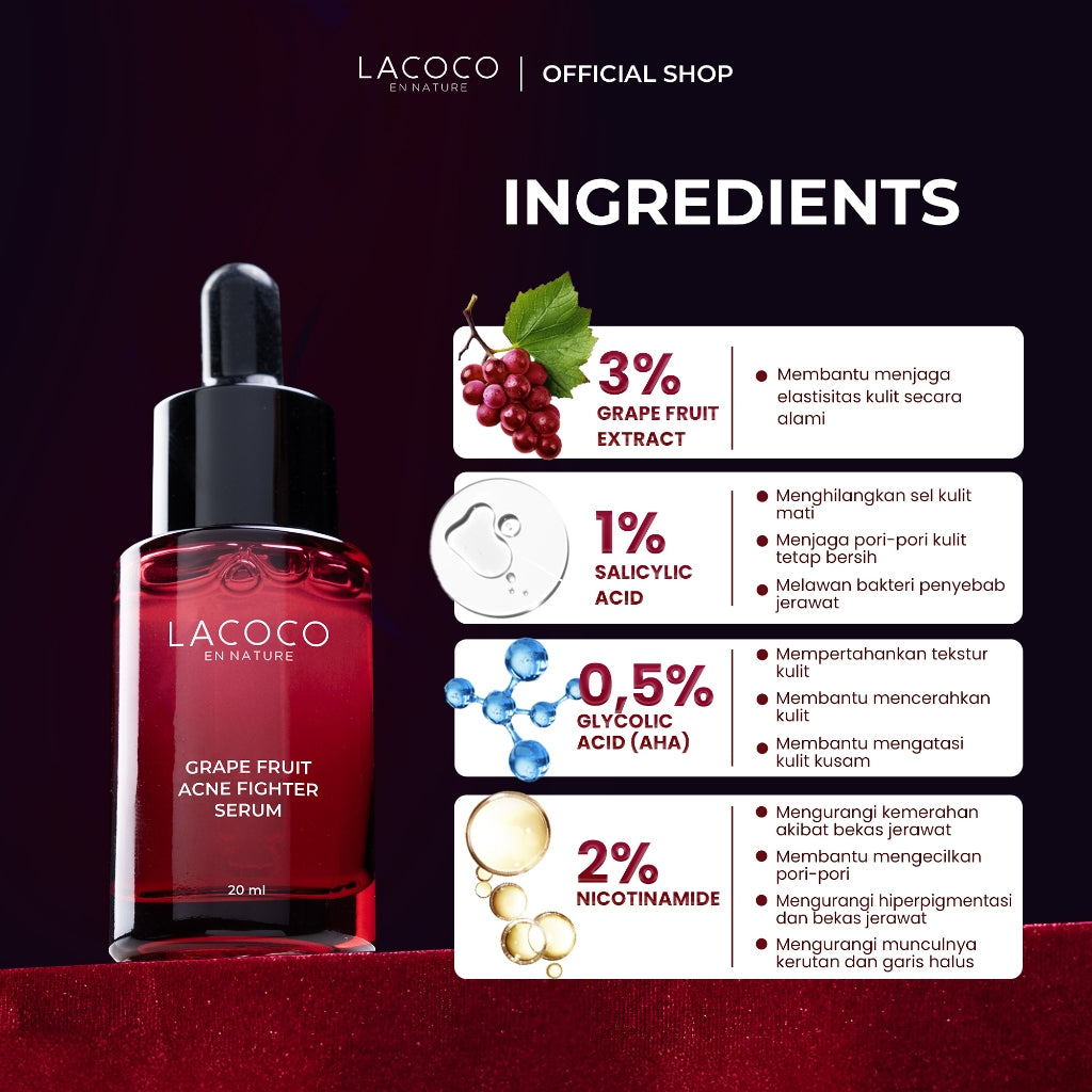 [Abel Cantika's Picks] Lacoco Grape Fruit Acne Fighter Serum Skincare Jerawat Meradang Beruntusan Glow Swiss Glad Skint