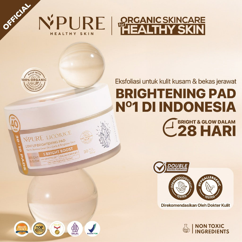 LICORICE PAD - NPURE Brightening Exfoliating Pad Licorice / Light Up / Kapas Wajah Exfoliasi Cerah Glowing