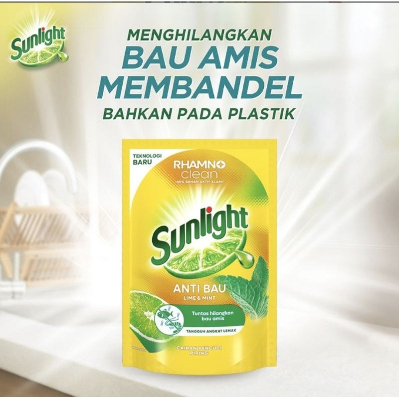 Sunlight Anti Bau Sabun Cuci Piring Lime & Mint Refill 600 ml