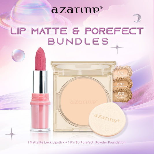 Azarine Mattelite Lock Lipstick Pigmented Color Lightweight & Porefect Powder Foundation (Lip Matte + Powder Foundation TWC)