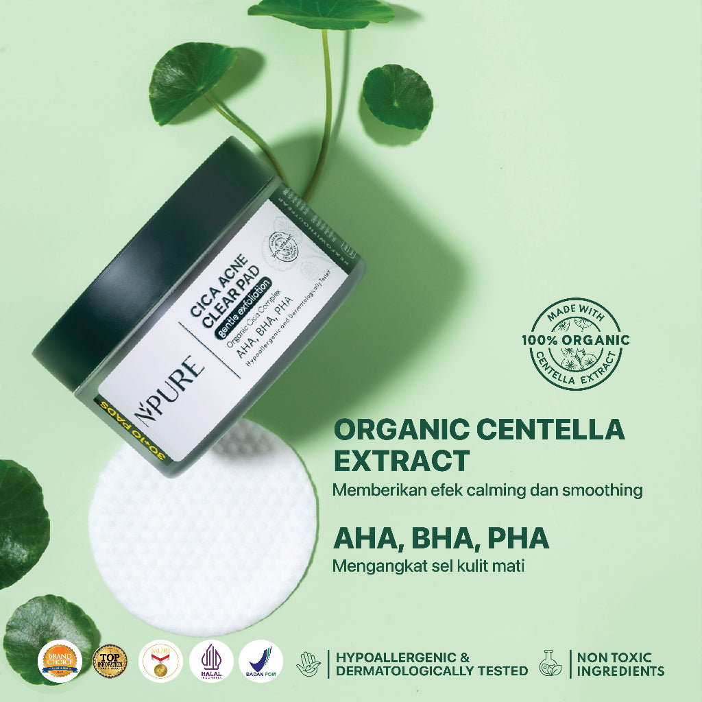 SPECIAL PRICE - ACNE CARE - NPURE Bundling Toner CICA 150ml + CLear Pad / Hydrating Toner / Acne Face Toner / Perawatan Kulit Berjerawat/ Acne Exfoliating Pad (40 pads) Acid Extract Glycolic Pha Wajah Bruntusan