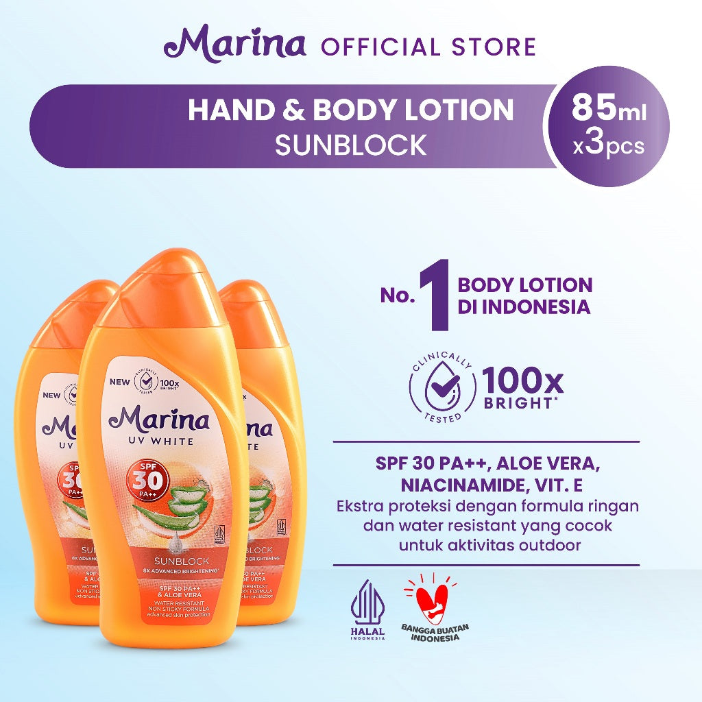 Marina UV White Sunblock SPF 30 [85 ml / 3pcs] - Exp : 12.2027