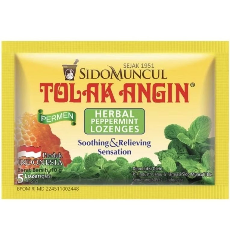 SIDOMUNCUL Tolak Angin Herbal Peppermint Lozenges Permen Pelega Tenggorokan 5 pcs