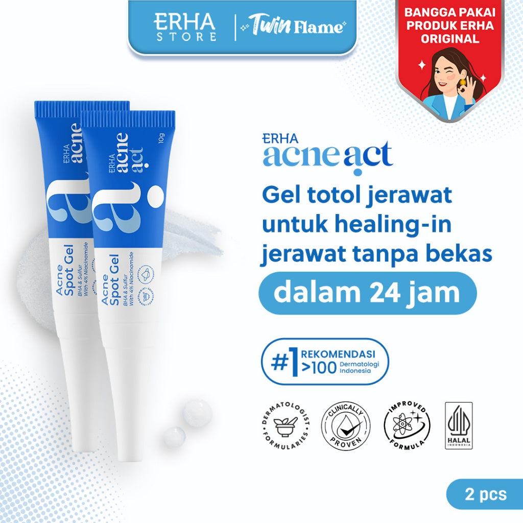ERHA Twin Flame Acneact BHA & Sulphur Acne Spot Gel 10g - Bundle Obat Totol Jerawat