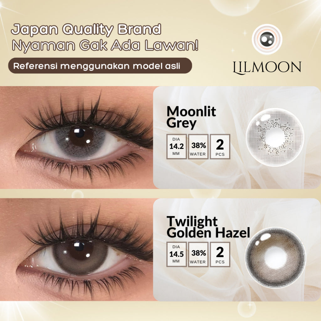 [Fuji Favorite] Lilmoon Softlens Kualitas Jepang softlens minus (0 sd -8.50) Moonlit Grey Twilight Golden Hazel Color Lensa minus/natural contact softlens/softlens warna/Lensa kontak