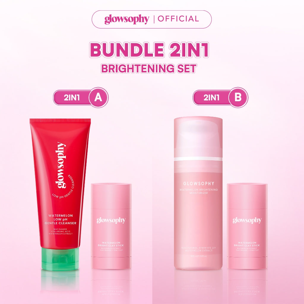 Glowsophy Bundle 2in1 Brightening Set Watermelon Bright Clay Stick + Watermelon Gentle Cleanser and Watermelon Moisturizer 100ml
