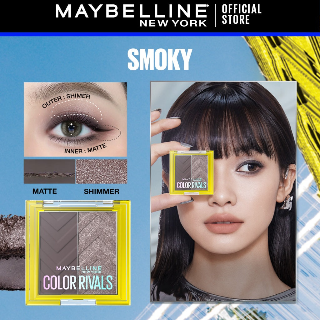 Maybelline Color Rivals Duo Shadow – Eyeshadow Waterproof Pigmented Glitter Tekstur Halus Tahan Seharian Easy to Blend
