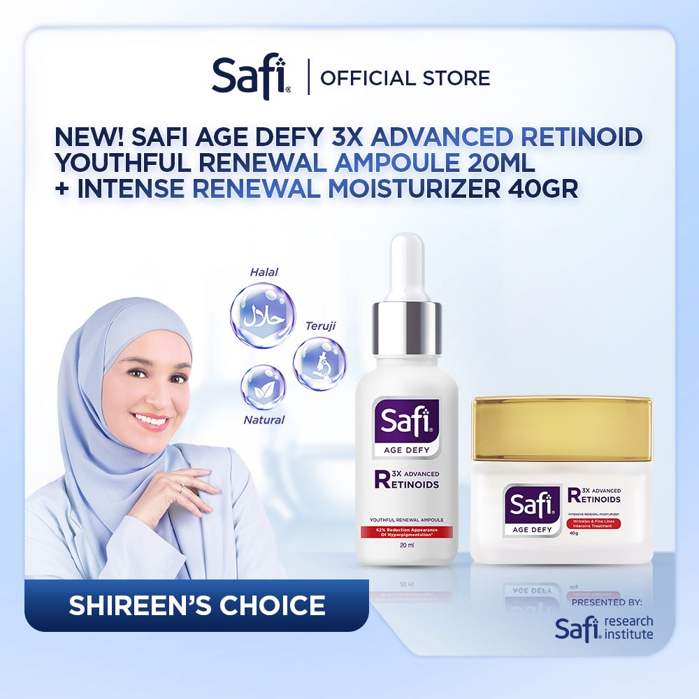 Safi Age Defy 3X Advanced Retinoid Series (Cleanser 100gr, Ampoule 20ml, Moisturizer 40gr) - Sabun Cuci Muka Non SLS, Serum Wajah Glowing, Krim Wajah Anti Aging | Better Than Retinol