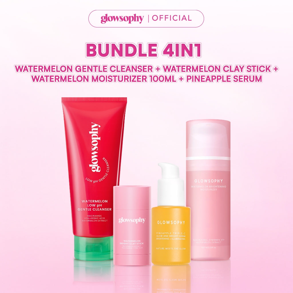 Glowsophy Bundle 5in1 Brightening Series Watermelon Brightening Moisturizer 100ml + Bearberry Tinted Sunscreen + Watermelon Gentle Cleanser + Watermelon Clay Stick + Pineapple Serum
