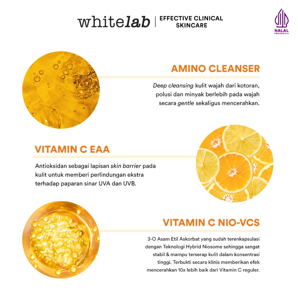 Whitelab Glow Booster C-Dose+ Facial Wash - Sabun Pembersih Muka Pencerah dengan Amino Cleanser Gentle Anti Iritasi [BPOM]