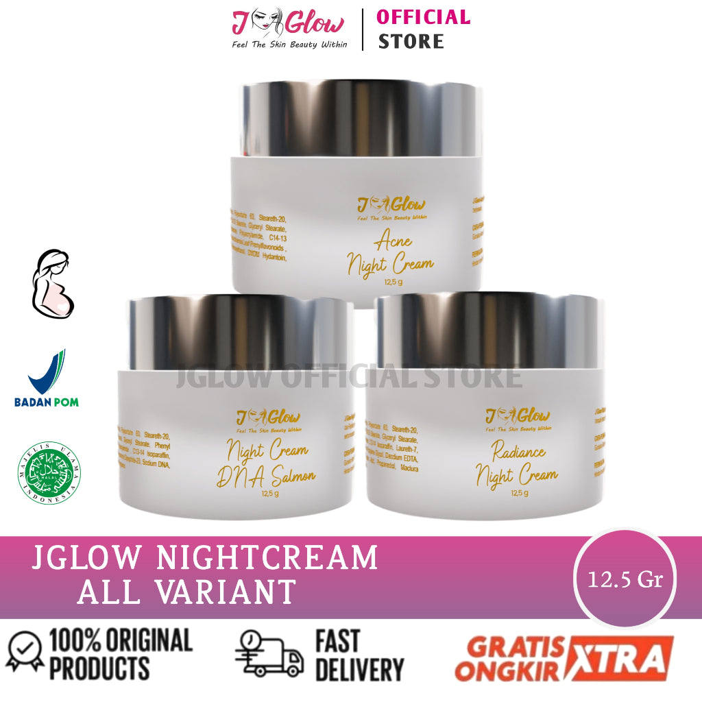 JGLOW Night Cream 12,5gr – Cerahkan Wajah, Atasi Flek & Jerawat, Anti Aging | BPOM Resmi