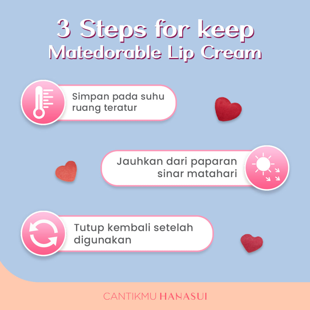 Hanasui Mattedorable Lip Cream - Velvet Matte Finish Melembabkan Ringan Tahan Lama Pigmented Olive Oil Vitamin E