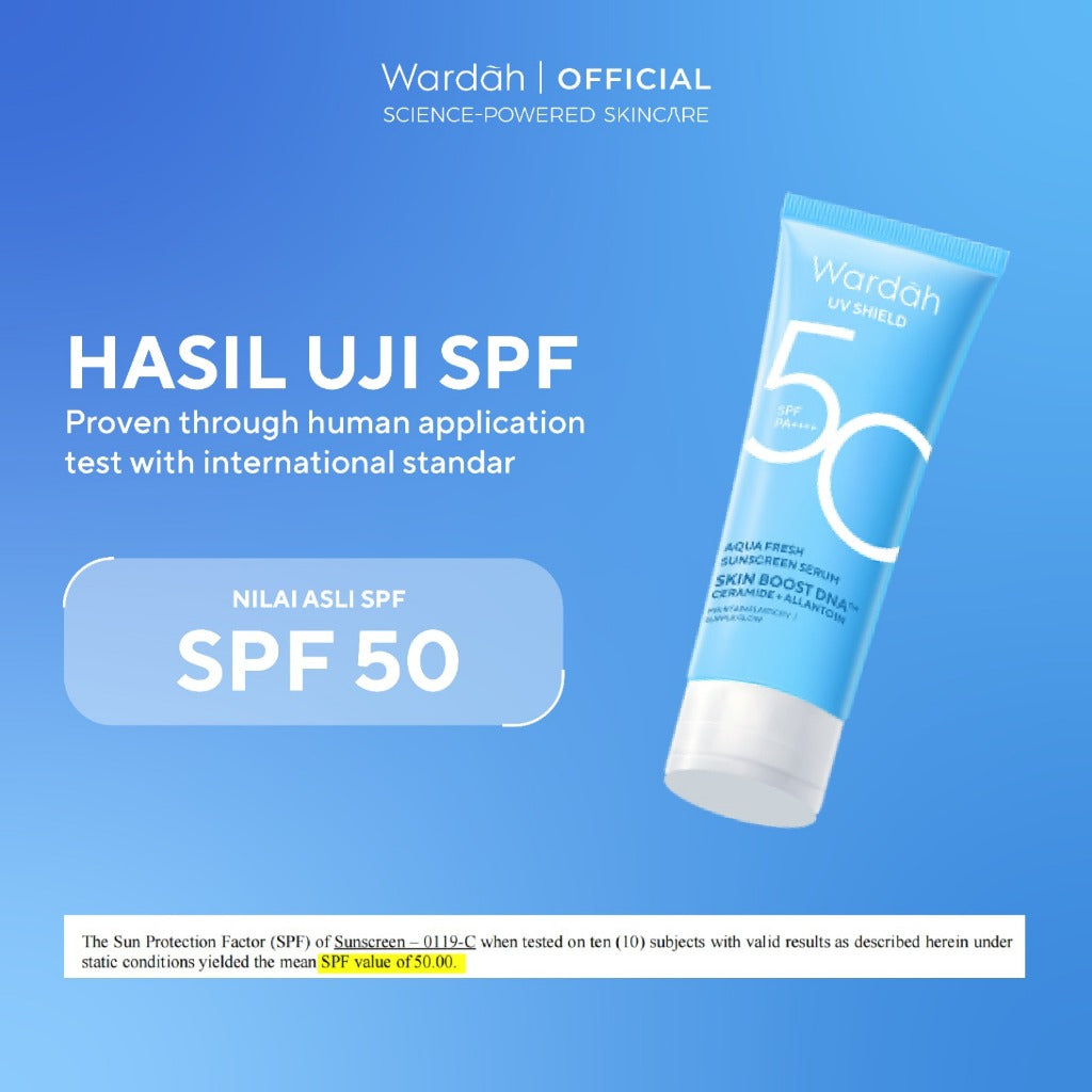 WARDAH UV Shield Aqua Fresh Sunscreen Serum SPF 50 PA++++ 30 ml - Melembabkan Kulit Kering, Memperbaiki Skin Barrier, Melindungi Kulit secara Maksimal - Ringan, Cepat Meresap, Tidak Lengket, No Whitecast, Non comedogenic, 0% Alkohol - Skincare