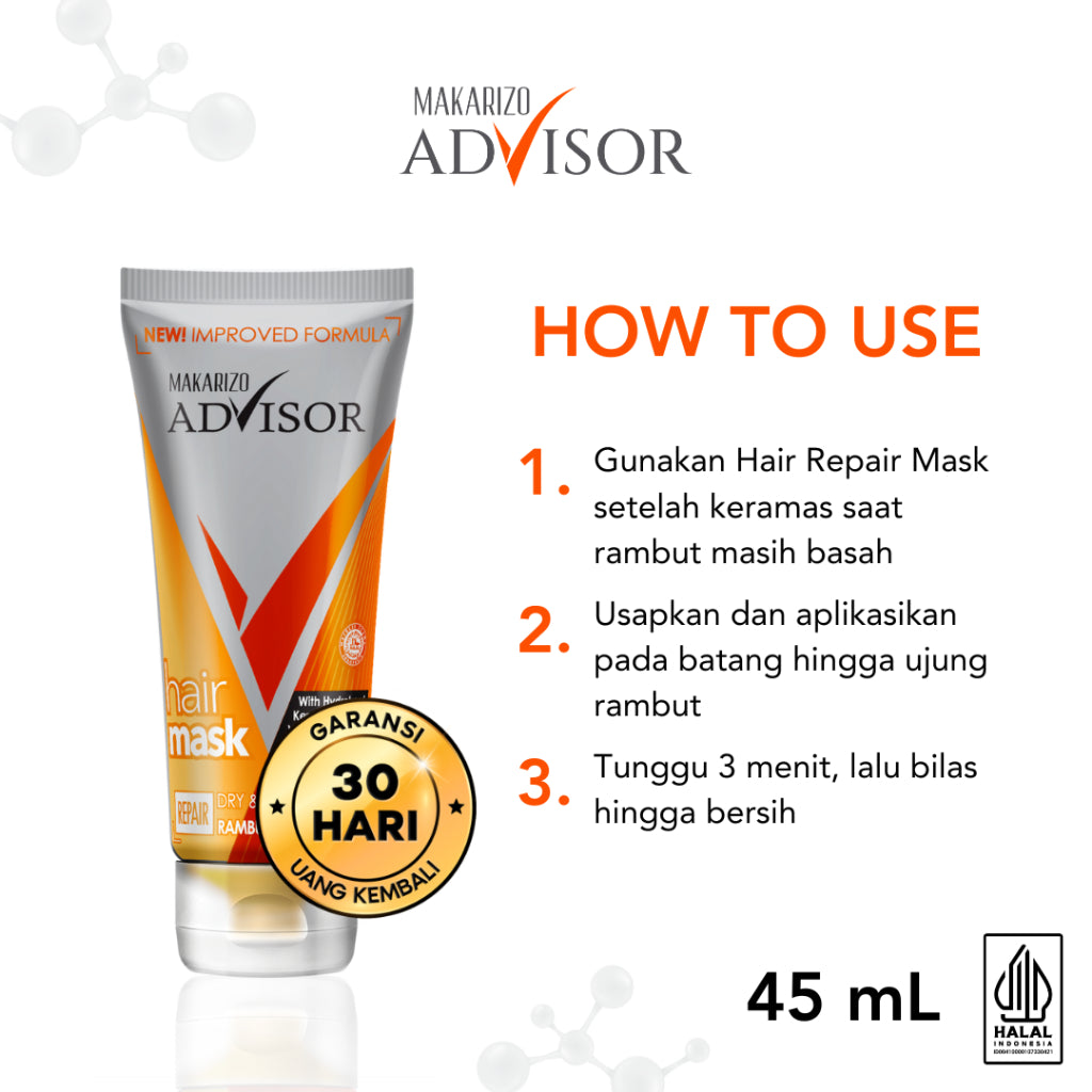 PAKET RAMBUT KUSUT & NGEMBANG - Makarizo Advisor Hair Repair Mask 45mL + Anti Frizz 70mL