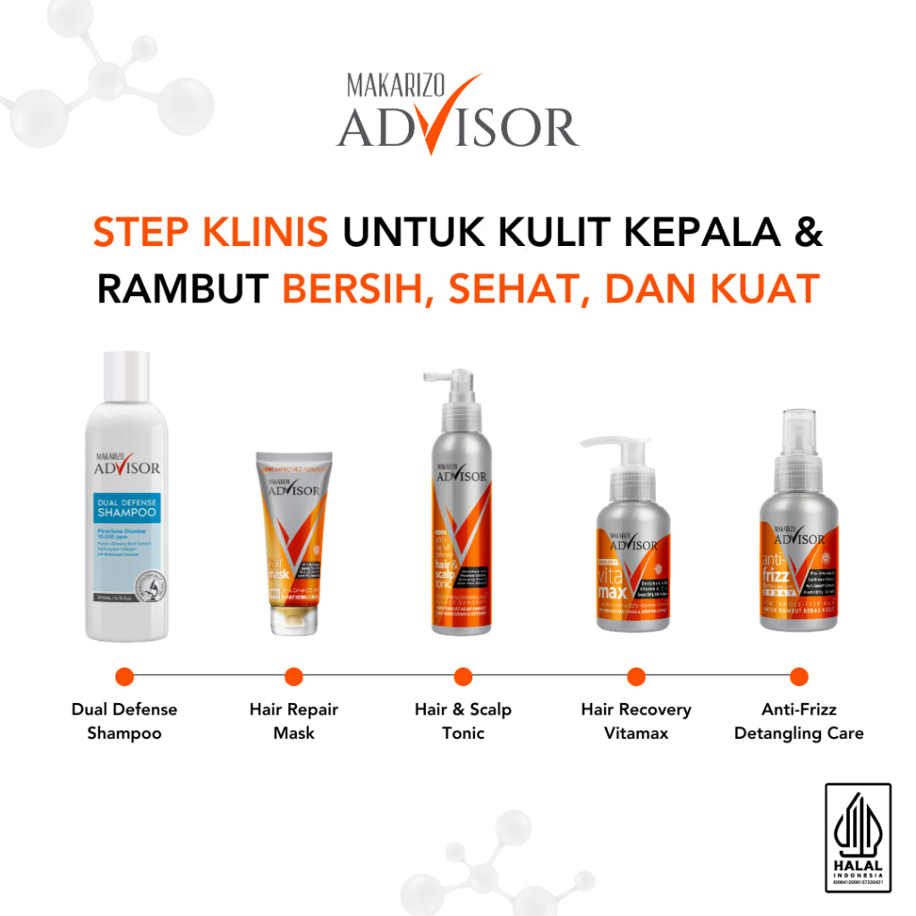 PAKET RAMBUT KUSUT & NGEMBANG - Makarizo Advisor Hair Repair Mask 45mL + Anti Frizz 70mL
