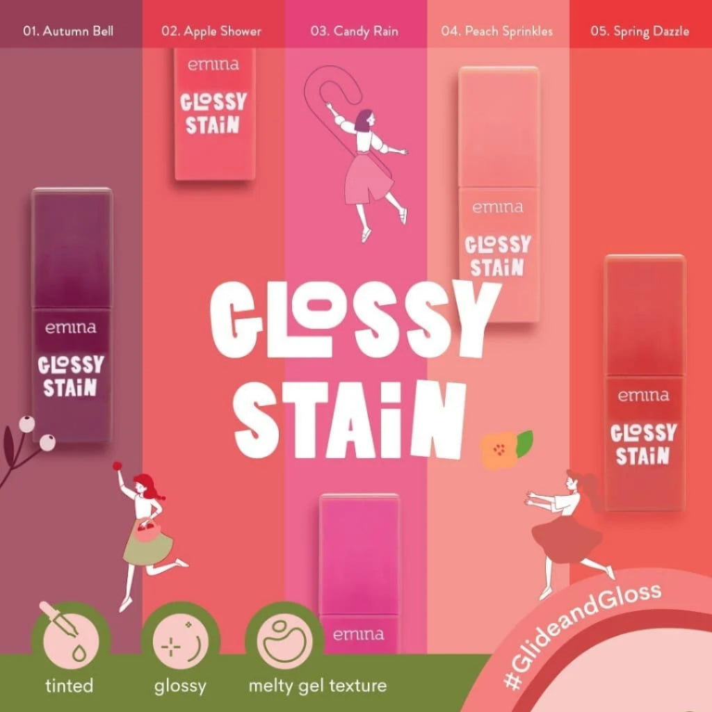 Emina Glossy Stain Lip Tint Bibir Glossy Finish Melembabkan