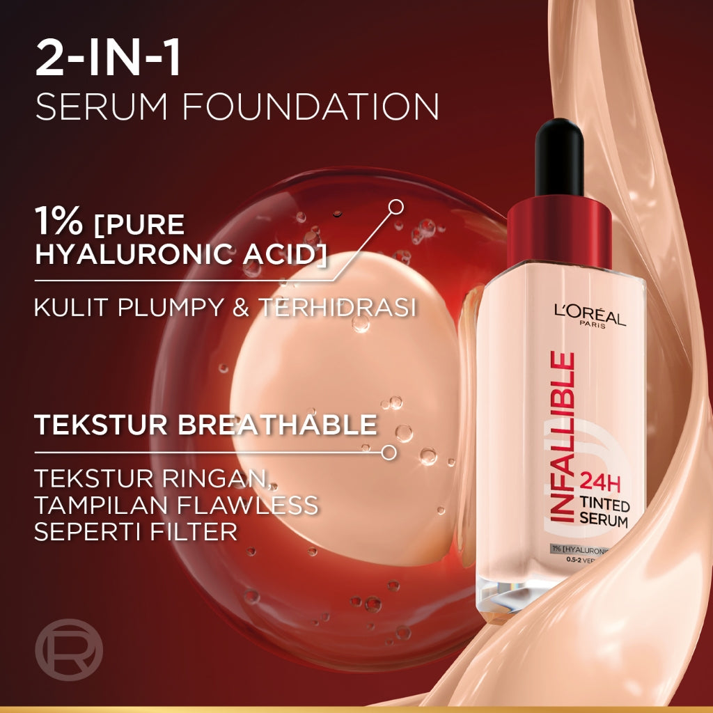 [BARU] L'OREAL PARIS INFALLIBLE 24H TINTED SERUM FOUNDATION LIGHTWEIGHT BREATHABLE RINGAN TAHAN HINGGA 24 JAM