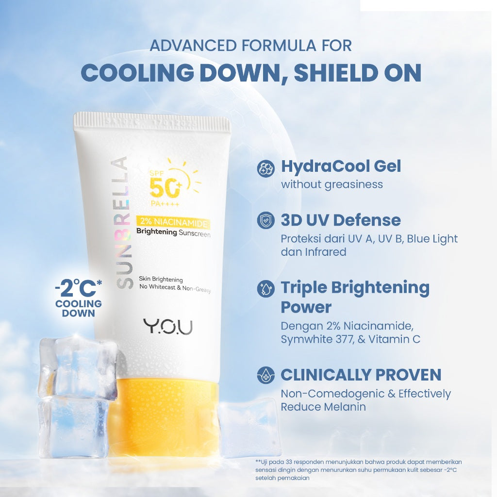YOU Sunbrella 2% Niacinamide Brightening Sunscreen Cooling Sunscreen Sunscreen Sensasi Dingin Sunscreen SPF 50