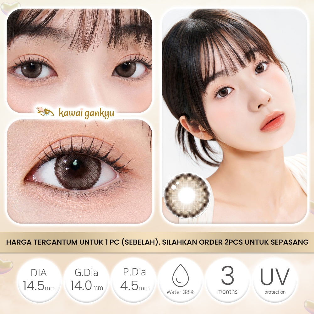 [BEST SELLER] KawaiGankyu - Clearie Twinkies Brown (1pc/SETENGAH PASANG) | Softlens Korea Premium 14.5mm Motif Coklat Gradasi