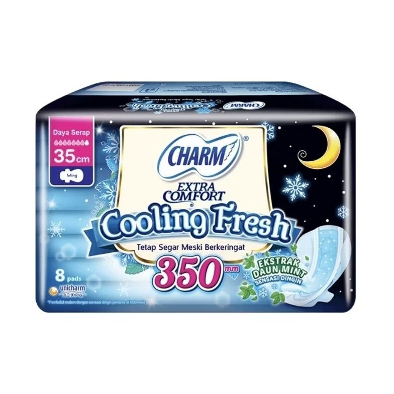 Charm Cooling Fresh Pembalut Wanita Wing Malam Ekstrak Daun Mint 35 cm 8 pcs