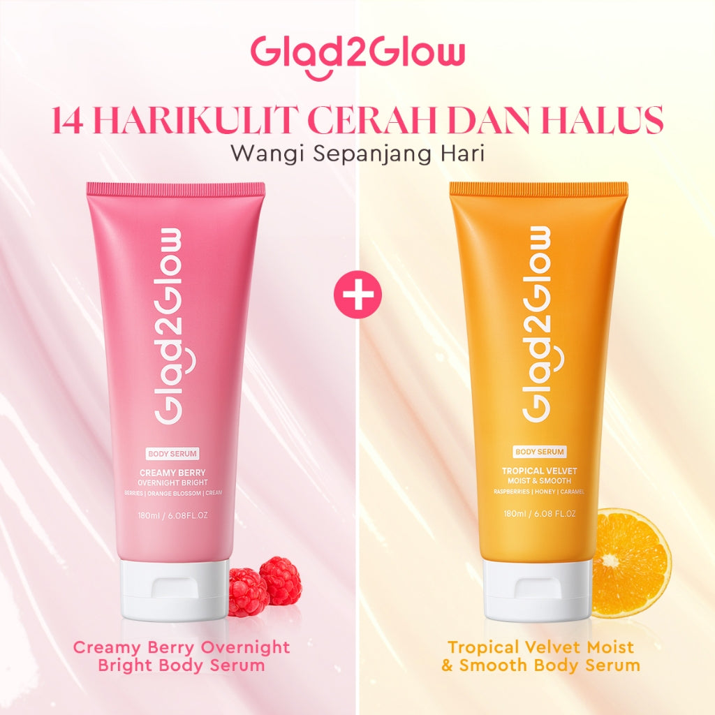 Glad2Glow Bright & Moist Body Serum Series | Body Cream Body Lotion Brighten Moist & Smooth Pemutih Badan Body Serum Glow & Peeling Menghidrasi Kulit Mencerahkan Dan Pemutih Tubuh Atasi Belang Brighty Care Whiten Handbody ohbt Lotion g2g official store