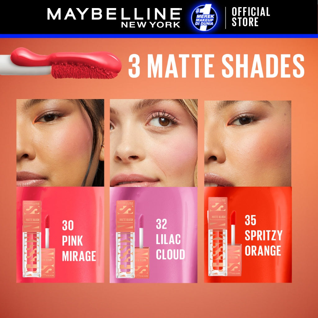 MAYBELLINE OFFICIAL Sunkisser Liquid Blush 5.4mL Instant Fresh Cheeks Glow Matte Cream Blush Liquid Blush Highlighter Blush On Cair Buildable Mudah Di Blend Pigmented Ringan Tahan Lama Tinted Serum
