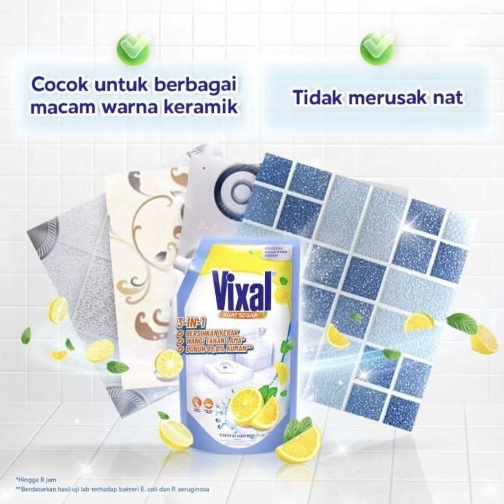 Vixal Kuat Segar Pembersih Kamar Mandi Lemon Refill 600 ml