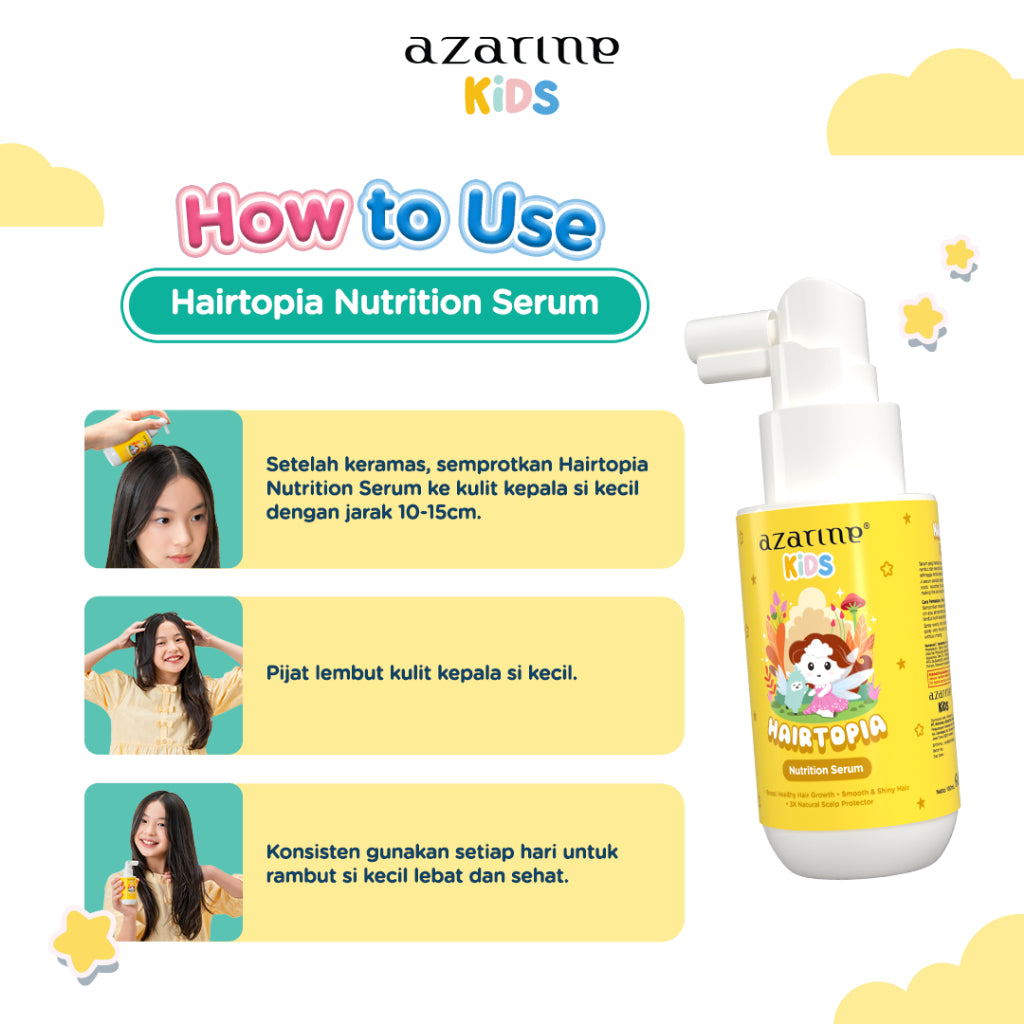 Azarine Kids Hairtopia Nutrition Serum 100ml with 3in1 Benefits Serum Penumbuh Rambut Bayi & Anak PARABEN FREE Tidak Perih di Mata