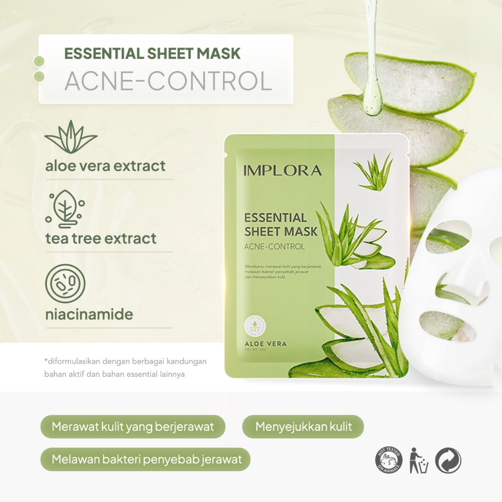 Implora Essential Sheet Mask | Hydrating Essence | Mencerahkan Mengencangkan Wajah