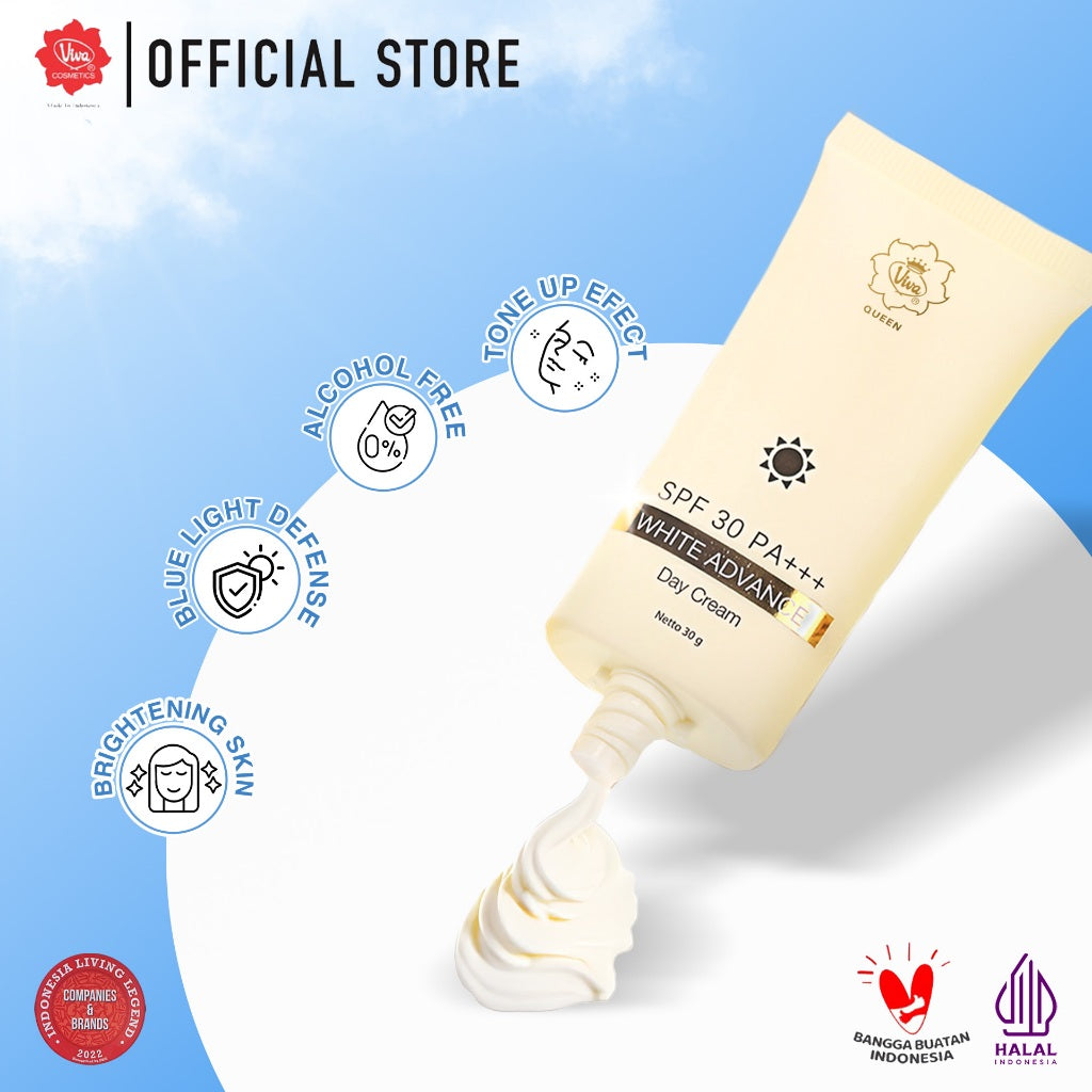 Viva Queen White Advance Day SUNSCREEN Cream SPF 30 PA+++ with NIACINAMIDE, UV A & B & BLUE LIGHT PROTECTION & Extra Emollient & Moisturizer