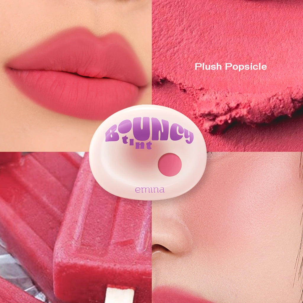 NEW! Emina Bouncy Tint 3 in 1 Lip, Cheek, & Eye - Blurry Lip Color, Lasting Stain, dilengkapi dengan SPF 15 PA+++, Marshmallow Mochi Pudding Longlasting Blush On Lip Tint Eye Shadow