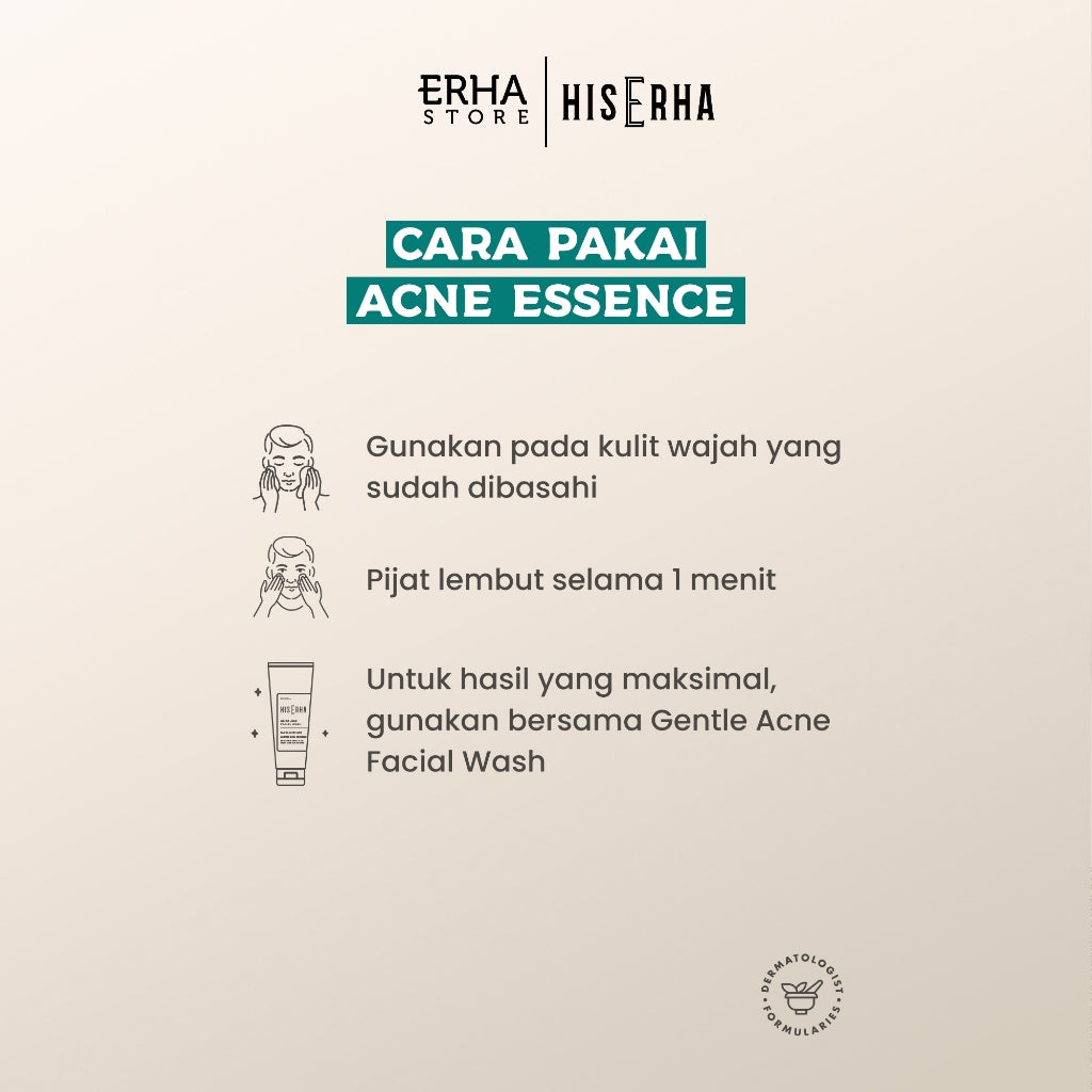 HIS ERHA Acne Essence All In One 60 ml - Serum Wajah Pria untuk Membantu Lawan Jerawat, Kontrol Minyak Berlebih, Wangi Segar Maskulin, Verified by Dermatologist, Zinc Gluconate, Salicylic Acid, Niacinamide, D-Panthenol, Allantoin