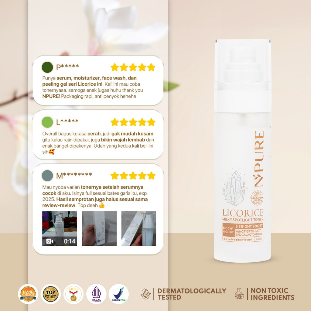NPURE Toner Licorice / Milky Spotlight / Brightening Toner / Toner Wajah Cerah Glowing / Fine Mist / Aman Bumil Busui