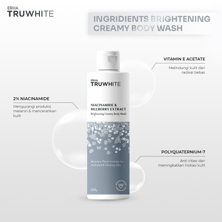 ERHA Truwhite Niacinamide & Mulberry Extract Brightening Creamy Body Wash - Sabun Pencerah Badan