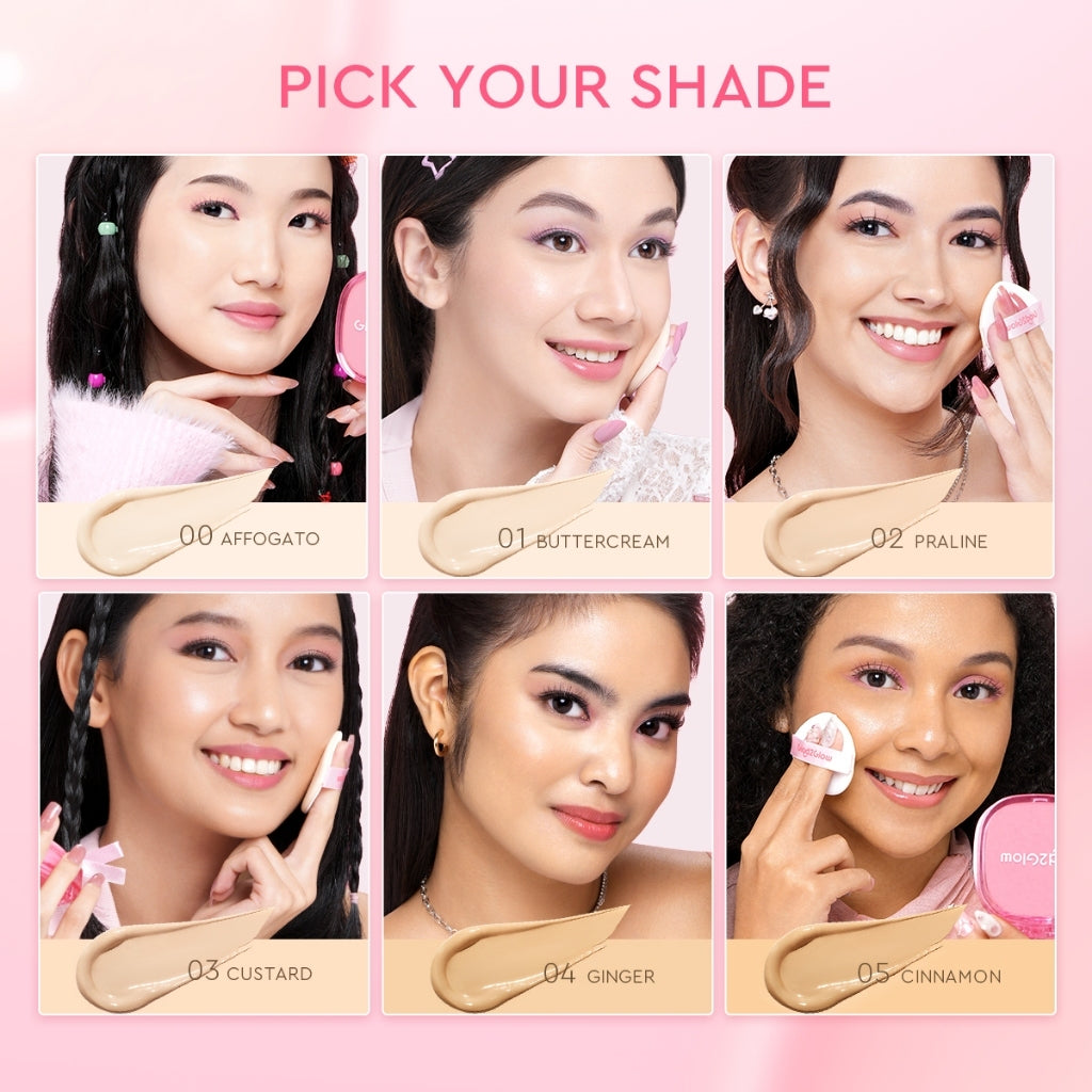 Glad2Glow Perfect cover cushion  Setting  dengan kandungan skincare mencegah kekusaman dan kulit kering sepanjang hari G2G Concealer Foundation Wajah Extract Mencerahkan Lasting refill Compact g2glow official store
