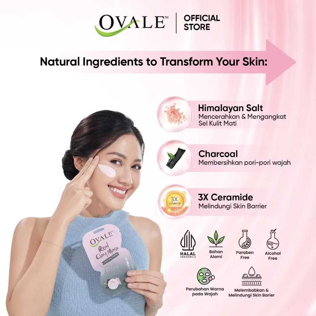 OVALE Real Clay Mask Sachet 10gr / Perfect Purifying Acne Prone / Masker Wajah Berubah Warna/HenecoBeauty